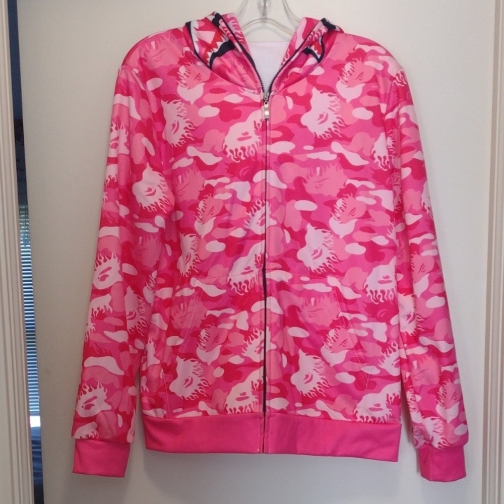 Pink Spotted Zip Up Shark Hoodie (J247)